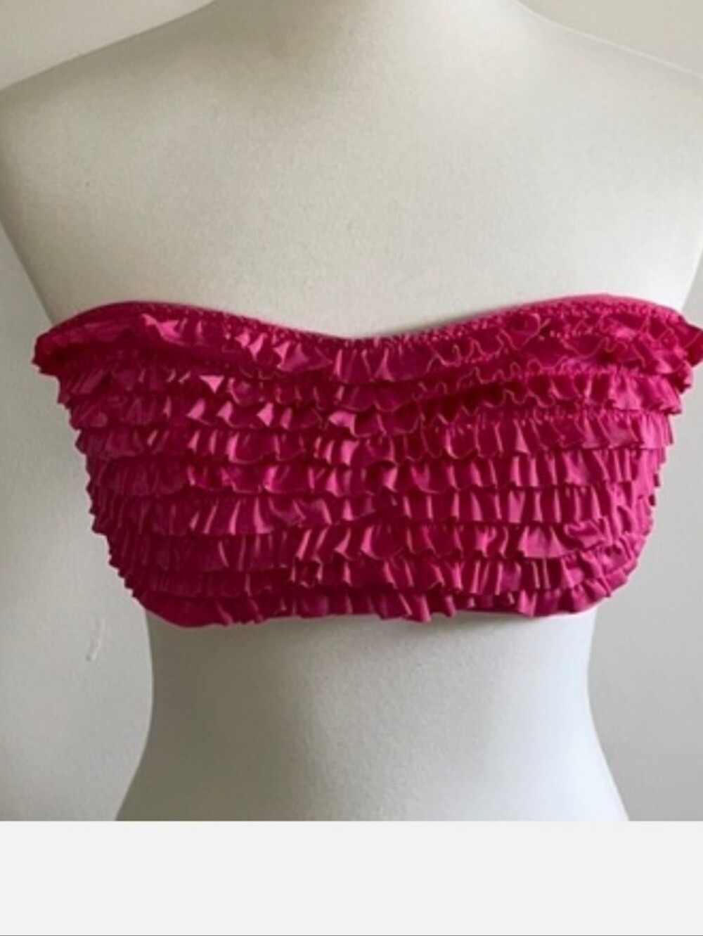 Xhiliration Tiered Ruffle Bandeau/Strapless Bikini Top, L, Pink